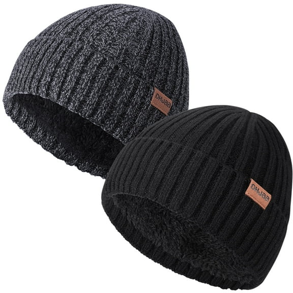 Armscye 2 Pack Warm Beanie Hats for Men Women, Fleece Lined Beanie Warm Winter Caps, Unisex Fashion Knit Cuffed Cap