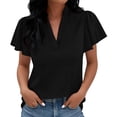 thumbnail image 6 of LEKWK Summer Tops for Women Split V-Neck Flutter Sleeve Dressy Tops Ruffle Detail Short Sleeve Tops Chiffon Feel Flowy Work Date Night outfits, 6 of 7