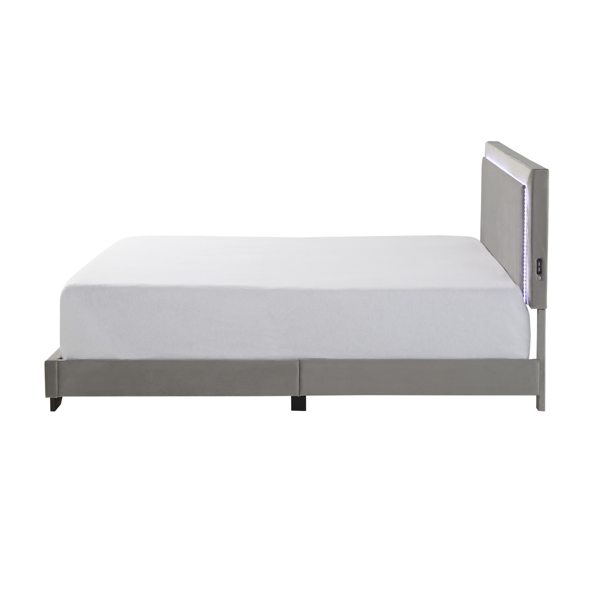 Anchorage Upholstered Queen Bed with LED Lights and USB, Platinum - image 9 of 17