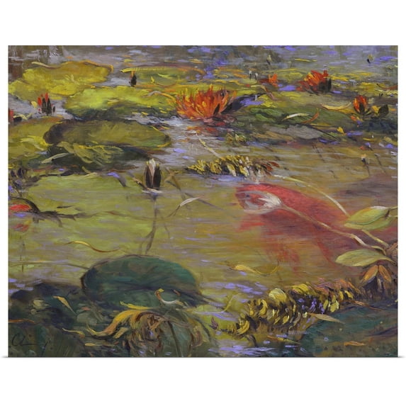 Great BIG Canvas | Rolled Chuck Larivey Poster Print entitled Koi and Lilies I