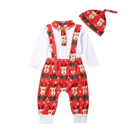 

US Newborn Baby Boy Girl Outfit Long Sleeve Romper Tops Pants 3PCS Christmas Set