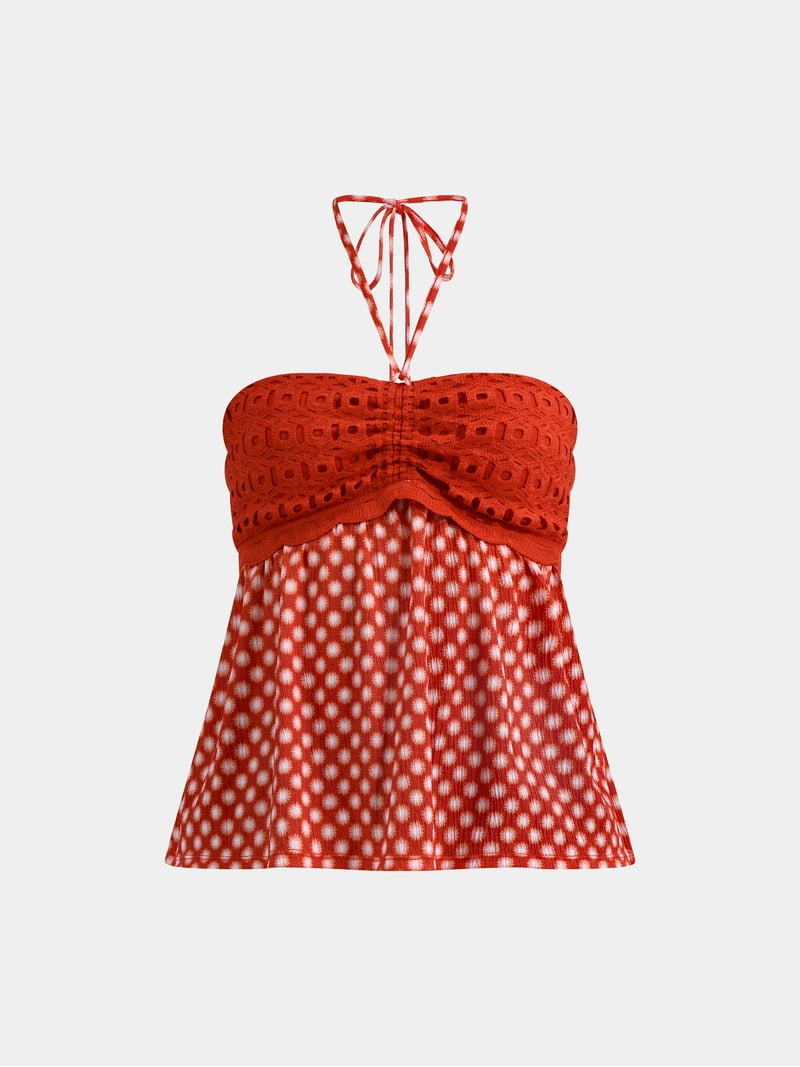 No Boundaries Women's Convertible Halter Top, Ruched Crochet, Peplum Hem,  Summer Style - Walmart.com