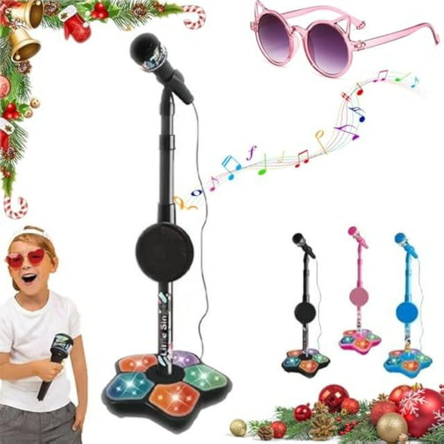 The All in One Microphone Toy, 2026 New Music Microphone, Karaoke Machine with Adjustable Stand, Speaker and LED Lights, Multifunctional Singing Girls Boys (Microphone - Black *1)
