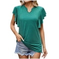 thumbnail image 1 of Birdeem Womens Spring and Summer Flounce V-Neck Solid Color Bottom T-Shirt Hollow Top, 1 of 8