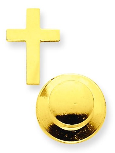 14K Yellow Gold Cross Tie Tac Lapel Pin 