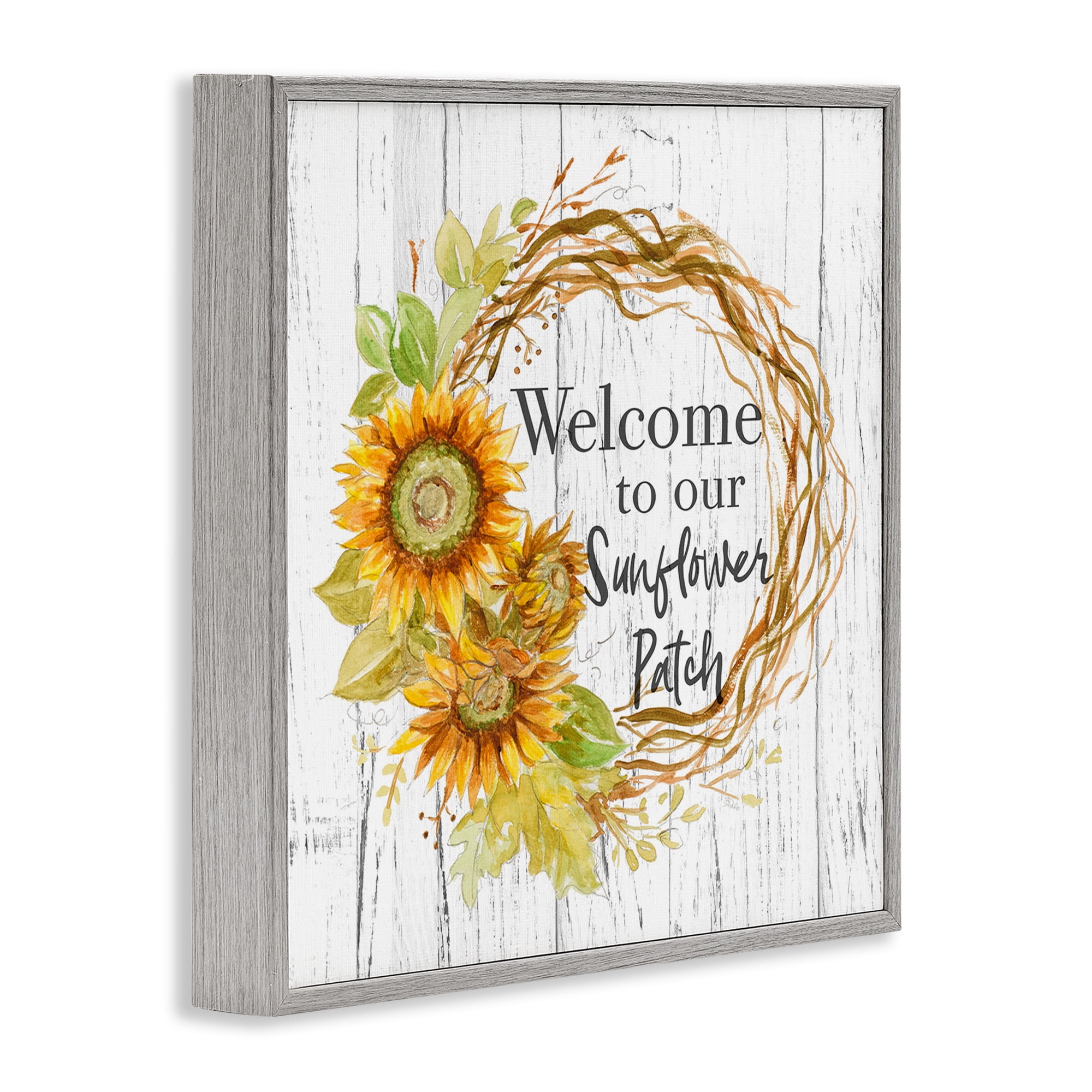 Stupell Industries Welcome Rustic Floral Wreath Botanical & Floral Painting Gray Framed Art Print Wall Art, 12 x 12