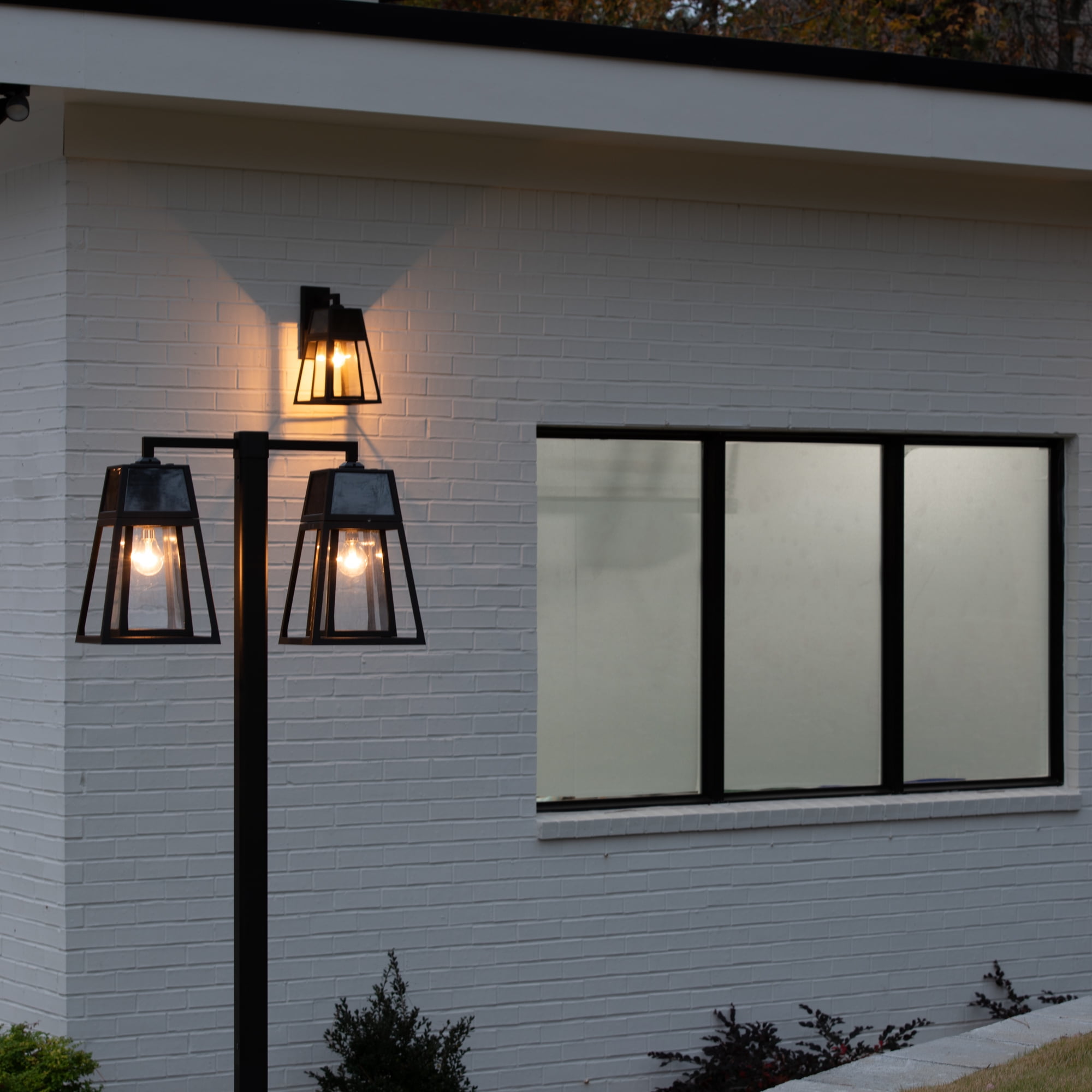 Aria 98 in. 2-Light Black Aluminum Solar Outdoor Waterproof Post Light Set with Solar LED Light Bulb Included