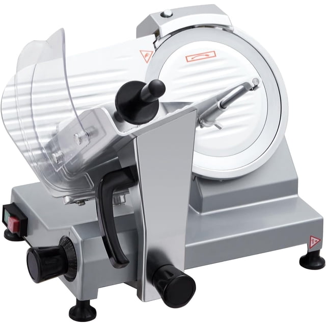 210W Commercial 8 - Inch Semi - Automatic Electric Meat Slicer: Adjustable Thickness (0 - 0.47 Inch), Chromium - Plated Steel Blade, Stainless Steel Body for Kitchens, Restaurants, Supermarkets