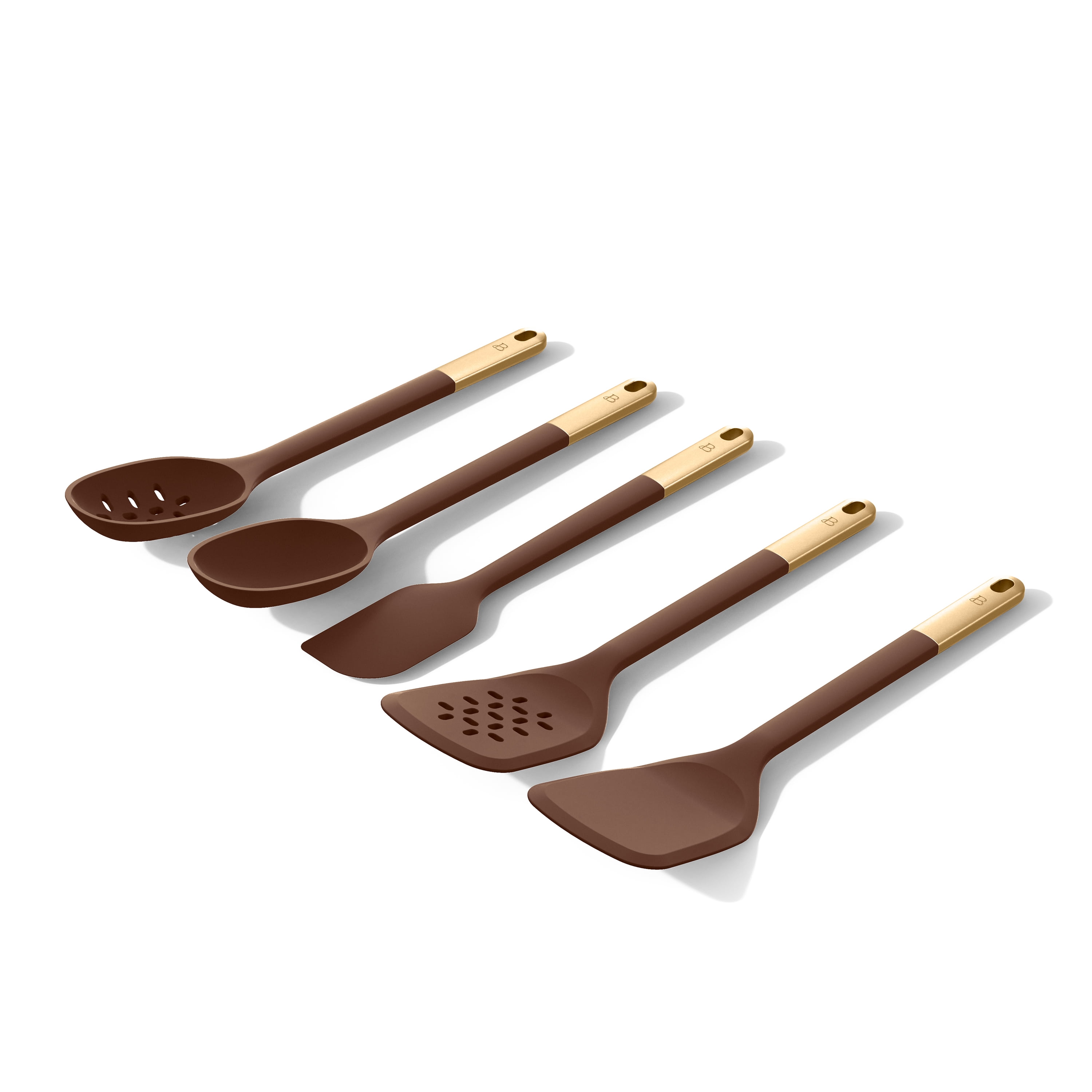Beautiful 6-Piece Silicone Kitchen Tool Set with Ceramic Crock, Chocolate by Drew Barrymore