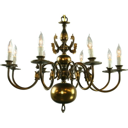 06 Flemish Finish - Large Vintage Flemish Ball Chandelier, Mermaids, 8 Arms, Shiny Brass Finish