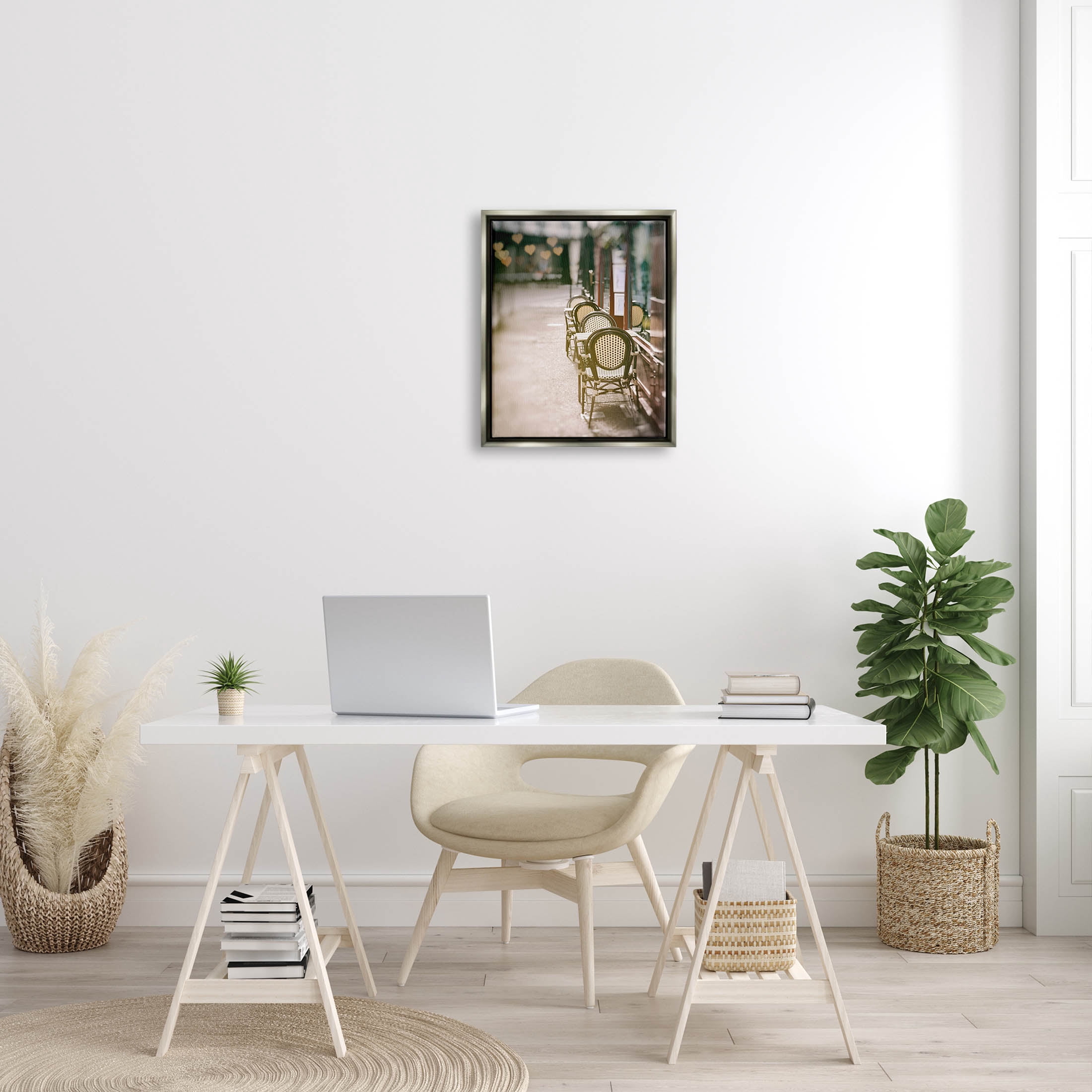 Outdoor Town Cafe Seats Town & City Photograph Luster Gray Framed Art Print Wall Art