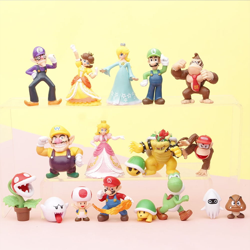 Super Mary Action Figures Dolls Kit Toys - Set of 18 Cartoon Mini Action Figure Toys Cake Toppers Anime Mario Model Ornaments Gifts for Kids