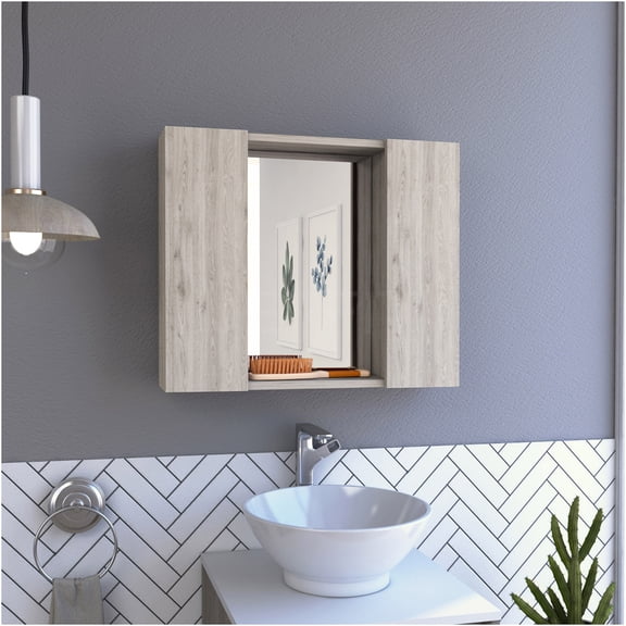JERFIT 24" Double Door Medicine Cabinet with Mirror, Wall Mount Bathroom Storage Cabinet with 6 Adjustable Shelves, Gray