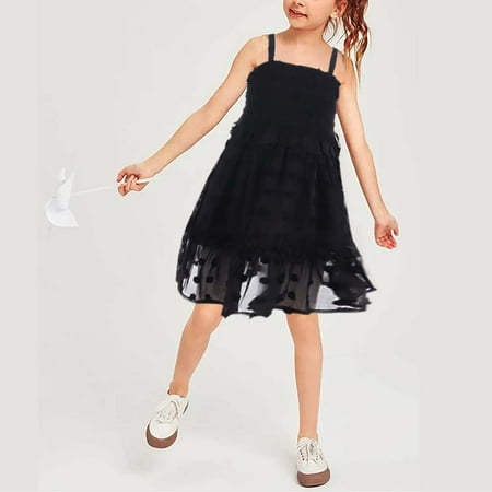 

women Christmas pajamas for family matching outfits son daughter sets soft Black Parent-child Summer Mesh Wool Ball Sling Dress Mother-daughter Suit Kid