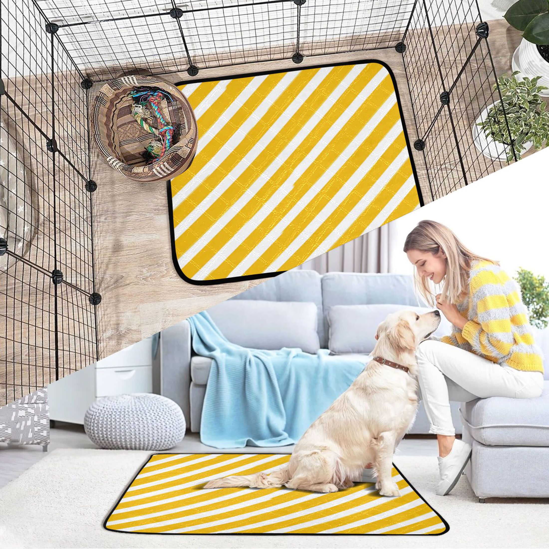 IAUYY Washable Pee Pads for Dogs Smallx3 Absorbent and Leak-Proof Non-Slip Reusable Puppy Pee Pads for Dogs Applicable to Playpen Potty Crate Diagonal Stripe Illustration