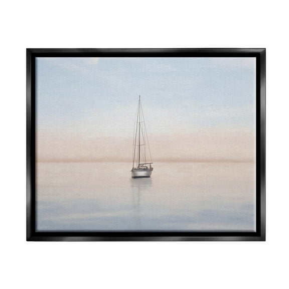 Stupell Industries Tranquil Boat Sunset Reflection Graphic Art Jet Black Floating Framed Canvas Print Wall Art, Design by Elizabeth Medley