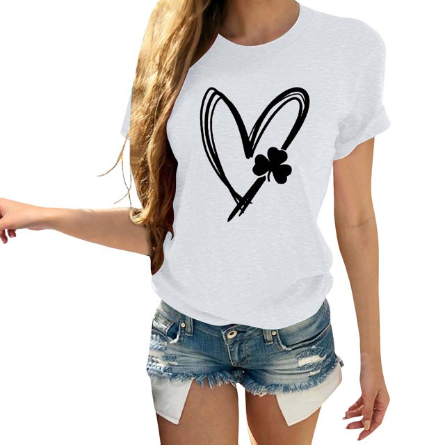 Pxiakgy Vente Chaude! T-Shirt Trèfle de la Saint-Patrick pour Femmes Chanceux Irlandais Manches Courtes T-Shirt Graphique Trèfle Mode Décontractée Imprimé Amour Col Rond Manches Courtes T-Shirt