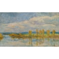 thumbnail image 2 of Maximilien Luce 14x10 Black Ornate Wood Framed Double Matted Museum Art Print Titled: The Seine in Guernes, 2 of 5