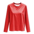 thumbnail image 4 of Shrysg Women's Long Sleeve T-Shirt Vertical Striped Crewneck Slim Fit Tops Soft Stretchy Basic Layering Tees Red, 4 of 6