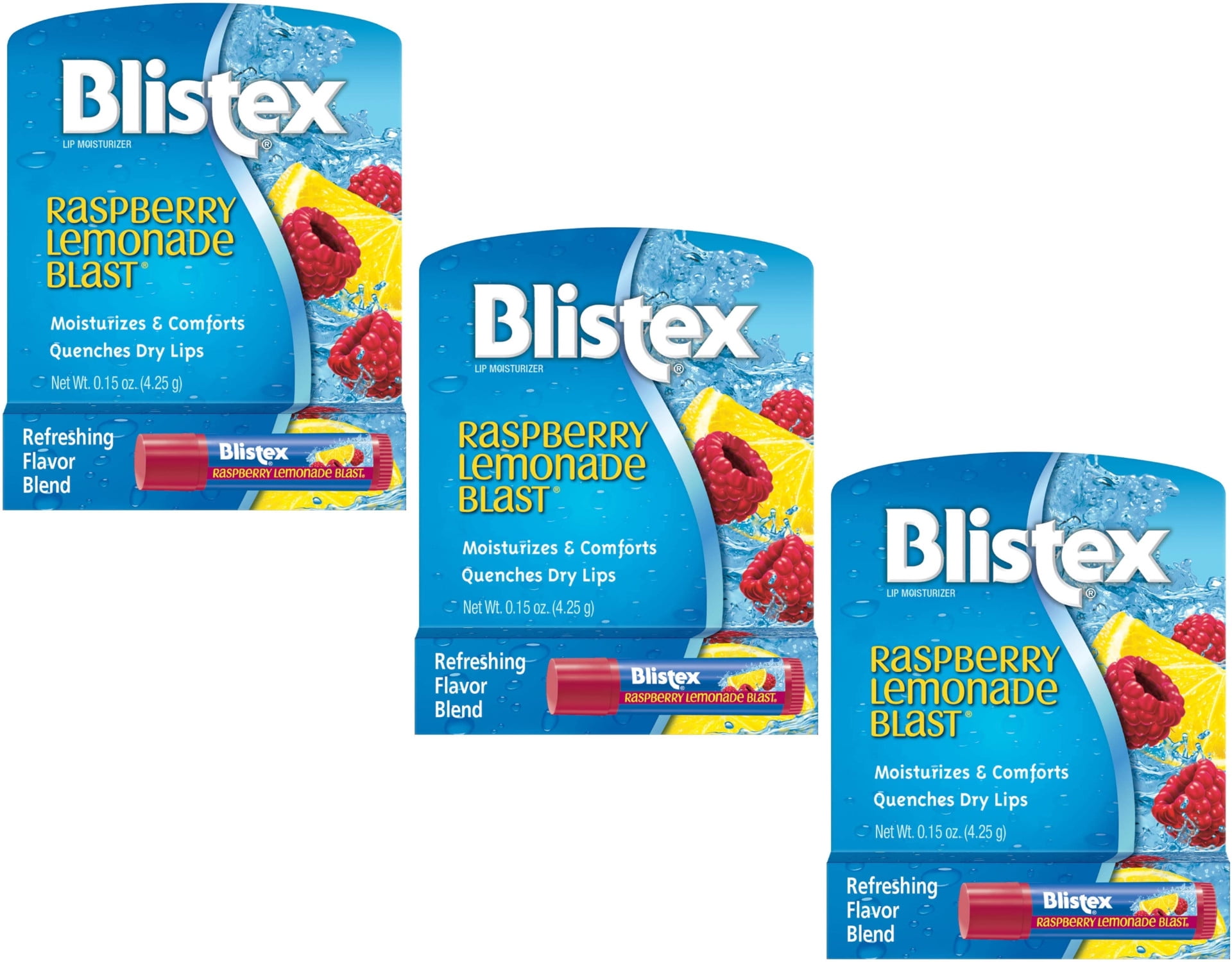 3 Pack Blistex Raspberry Lemonade Blast Fruit Blend Lip Balm, .15 Oz Each