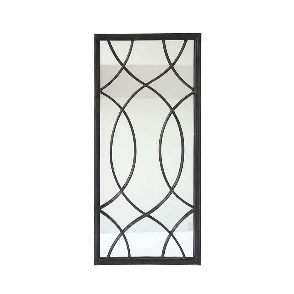 Parisloft Rectangle Window Pane Metal Wall Mirror 30''H, Black