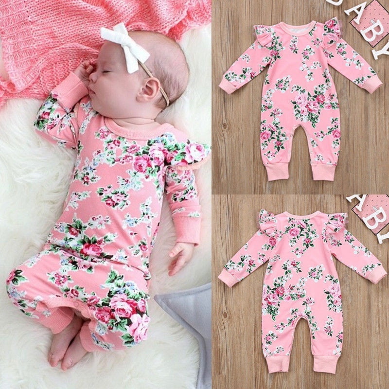 Toddler Infant Kid Baby Girls Floral Long Sleeve Jumpsuit Romper Clothes Outfits 
