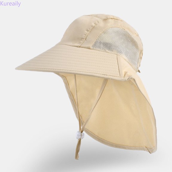 Kureaily Kids Outdoor Sun Hats For Children Wide Brim Sunshade Cap Ideal For Ages 4 To 10 Perfect For Summer Activities Hand Wash Recommended ,Kids Bucket Hat For Boys Size 4-10 Years ,Beige
