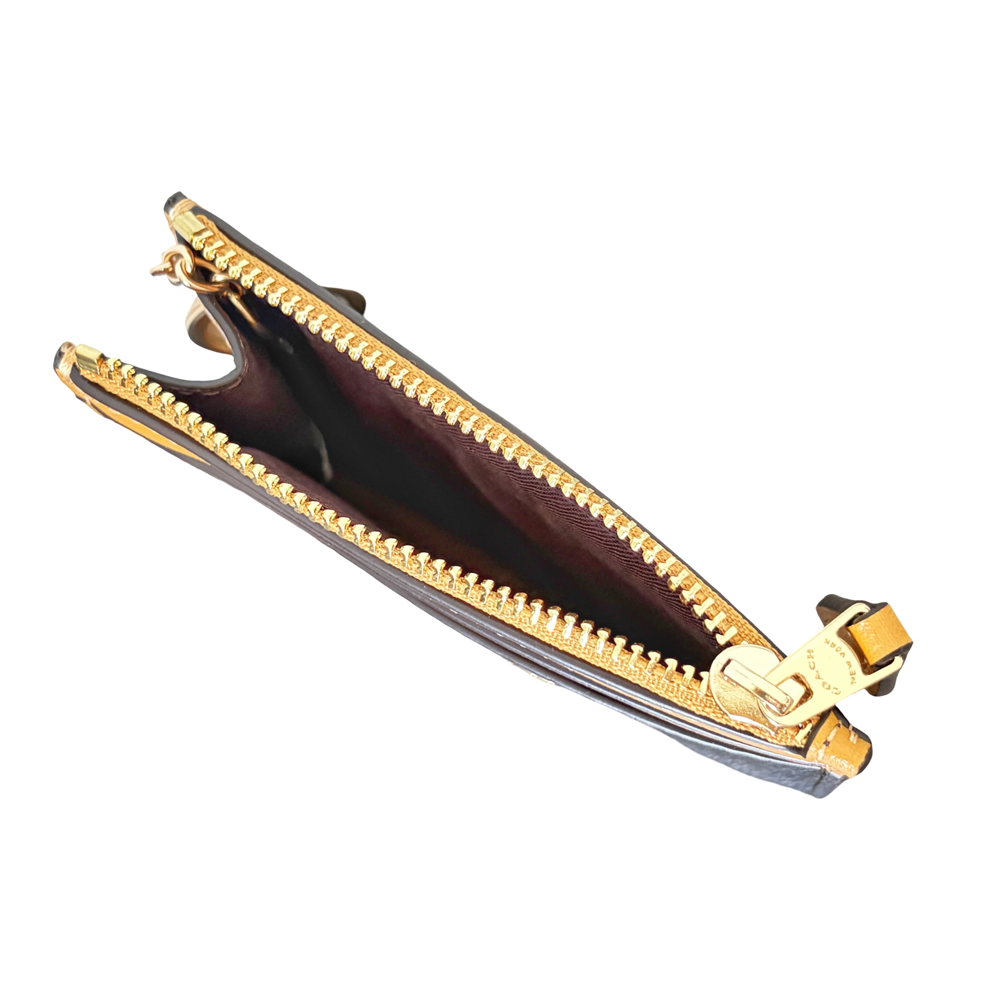 Coach Women's Mini Skinny ID Card Case With Key Ring In Signature Canvas With Floral Print (Walnut/Yellow)
