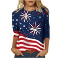 thumbnail image 2 of VKOYWKM 3/4 Sleeve Tops for Women, 4th of July Shirts Patriotic American Flag Tops Casual Crew Neck Star Stripe Graphic Tees Three Quarter Length Blouse, 2 of 5