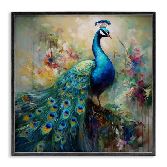 Stupell Industries French Country Floral Peacock Pattern Black Framed Giclee Art, 24 x 24, by Lazar Studio