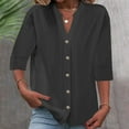thumbnail image 2 of Timegard Womens Tops 1/2 Sleeve V Neck Button down Shirts Casual Loose Lightweight Blouse Solid Color, 2 of 6