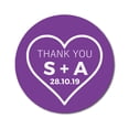 thumbnail image 1 of Darling Souvenir Round 45 Pieces Heart Thank You Stickers Personalized Bride Groom Initials And Date Envelope Seals-Violet, 1 of 4