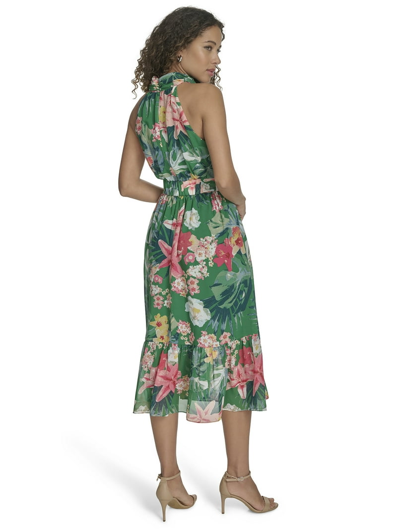 knee length dresses for ladies Provence Bloom Tiered Midi Dress Floral Yellow– Selfie Leslie main image 0