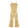 thumbnail image 3 of Manyakai Kids Disco Rave Costume Girls Sequins Dance Jumpsuit Full Length Leotard Adjustable Straps Gold 8, 3 of 5