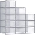 thumbnail image 1 of Cajas de Zapatos Plástico, Juego de 12 Organizadores de Almacenamiento, Caja Zapatero Plástico Plegable y Apilable para Zapatillas hasta talla 44, Transparente y Negro MLSP006B12, 1 of 7