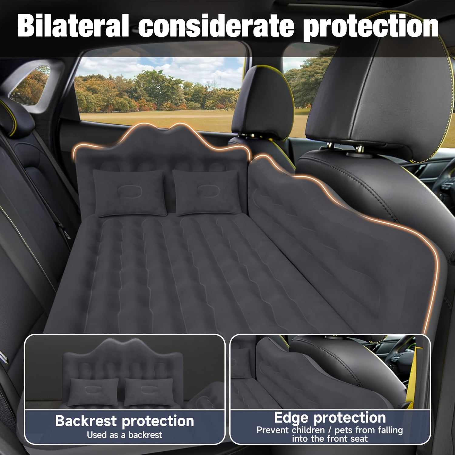 Inflatable Mattress for Car & Truck Back Seat, Portable Vehicle Air Bed for SUVs MPVs, Includes 2 Pillows, Ideal for Camping Road Trips Car Journeys Backpacking Hiking Outdoor Activities