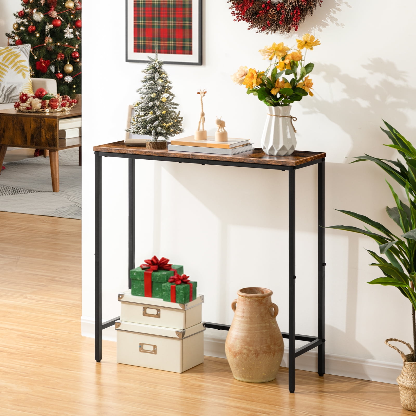 HOOBRO 29.5" Wooden Narrow Console Table Sofa Table Entryway Living Room Rustic Brown BF75XG01