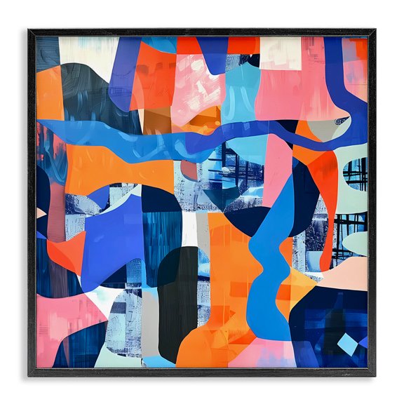 Stupell Industries Wavy Woven Shapes Collage Abstract Painting Black Framed Art Print Wall Art, 17 x 17