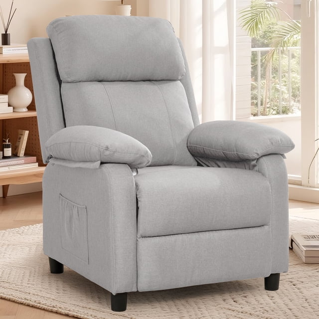 Korser Silla Recliner Manual con Bolsillos Laterales,Sillón Reclinable para Adultos para Sala de Estar, Pequeña Recliners para Espacios Pequeños,Gris Claro