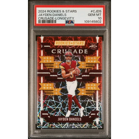 Graded 2024 Panini Rookies Stars Jayden Daniels #CJDS Crusade Longevity Rookie RC Football Card PSA 10 Gem Mint