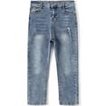 thumbnail image 1 of KIDSCOOL SPACE Big Boy Slim Fit Jeans,Kid Ripped Elastic Band Inside Denim Pants,Light Blue,8-9 Years, 1 of 6