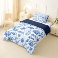 thumbnail image 3 of spefrowx Kawaii Sea Turtle Twin Comforter Sets for Kids Boys, Ocean Coral Starfish Seashell Bedding Set, Navy Reversible, 2-Piece, 1 Comforter and 1 Pillowcase, 3 of 6
