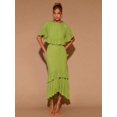 thumbnail image 4 of Green Womens Tiered Ruffle Hem Midi Dress With Flared Short Sleeves, Round Neck, Elegant For Evening Or Cocktail, 4 of 7