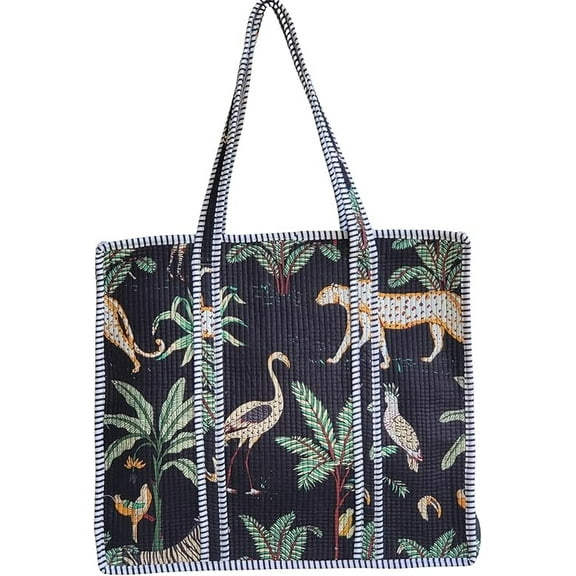 100% Cotton Jungle Print Shoulder Bag Tote Bag Women Reversible Shopping Bag and Grocery Bags Stylish Travel Bag Gift for Her