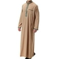 thumbnail image 4 of Mens Muslim Robe Full Length Long Sleeve Nightshirt Plain Muslim Kaftan Thobe Clearance Button Muslims Dresses with Pockets Ethnic Thobe Lounge Long Muslim Gown Jubba Sarong for Men, 4 of 6