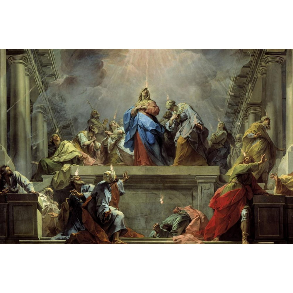 Pentecost bible painting of descent of the Holy Spirit upon the