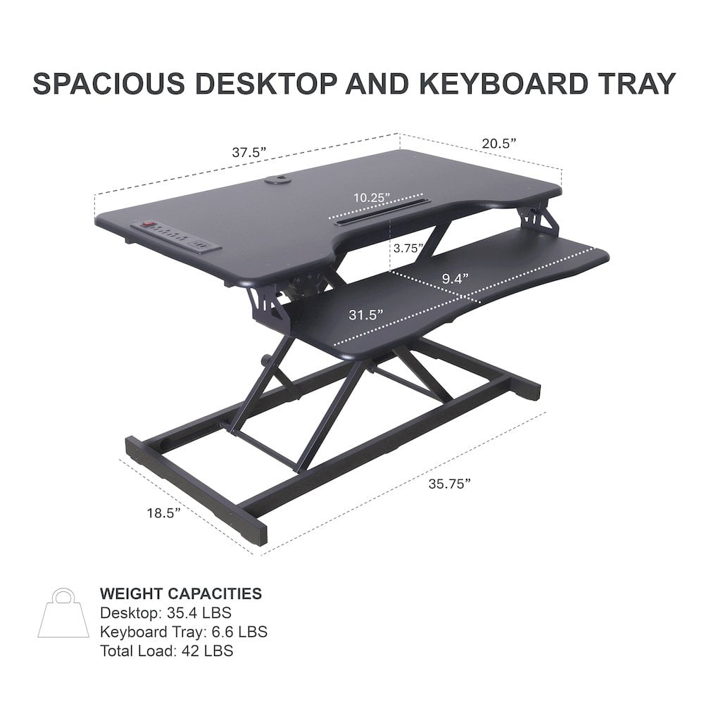 Rocelco 37.4" Electric Standing Desk Converter with AC USB ChargerDR2B)
