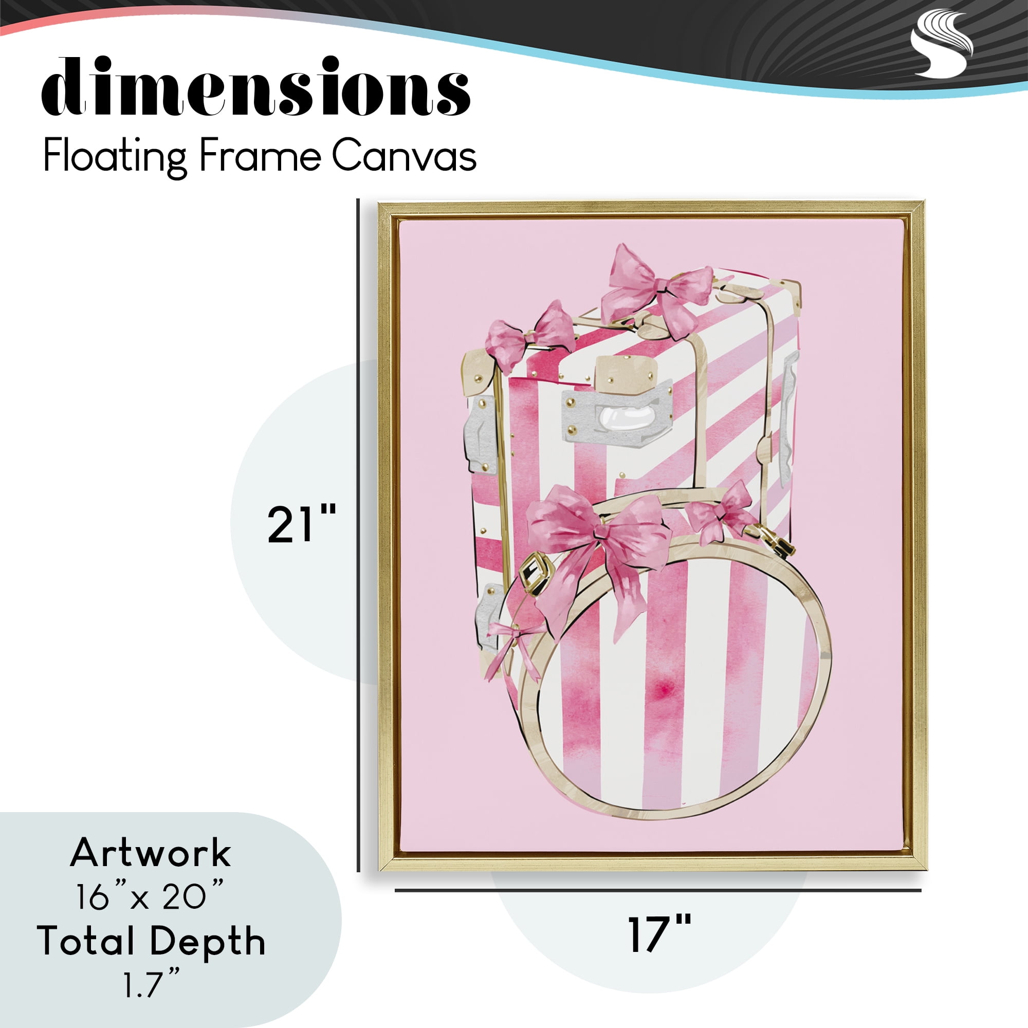 Pastel Stripe Luggage Gold Framed Floater Canvas Wall Art, design by Ziwei Li