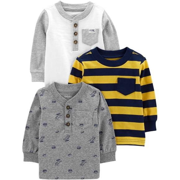 Shirts Simple Joys by Carter's Boys Boys, paquete de 3 unidades, manga larga, 3T