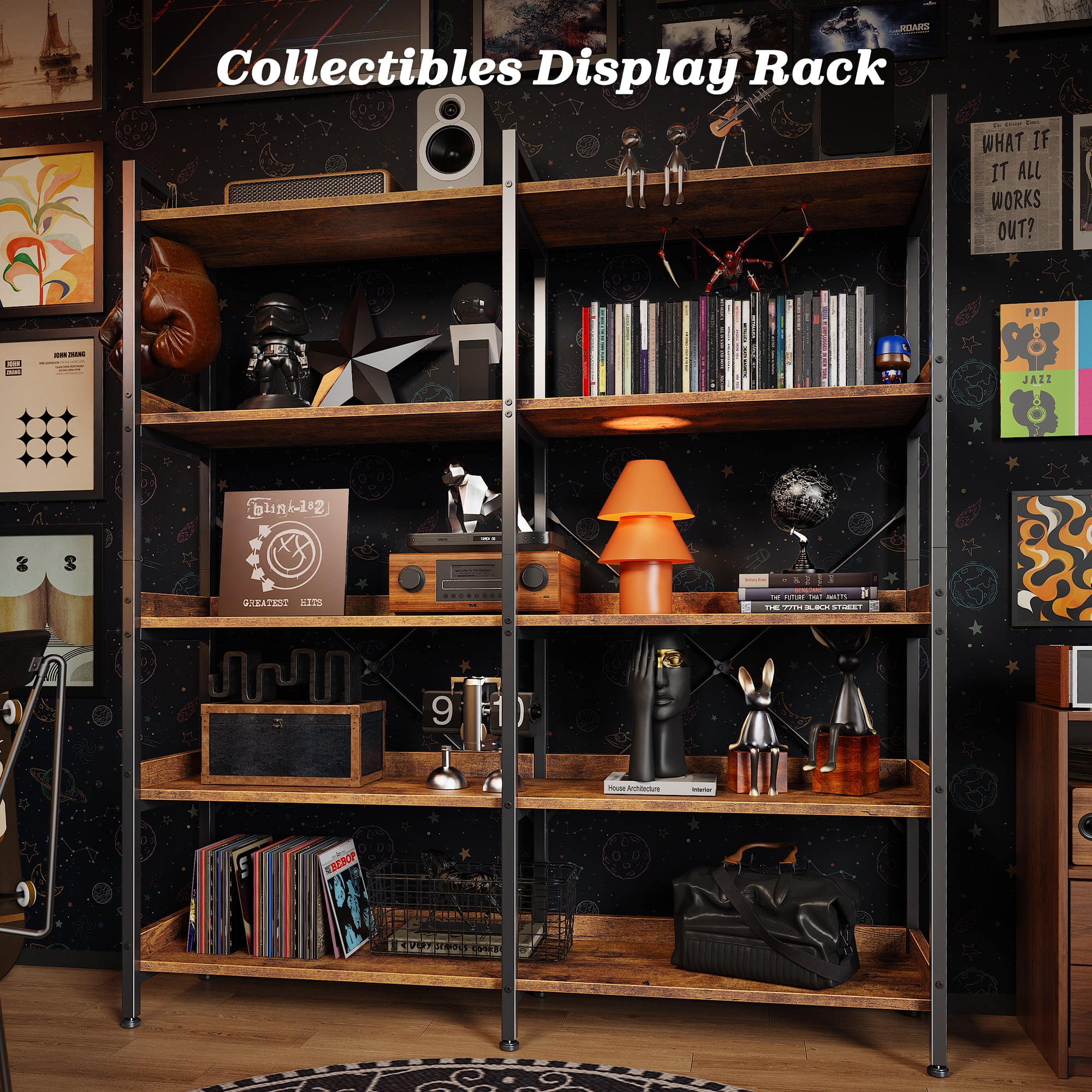 Amadwell 5-Tier Bookshelf with 10 Open Shelves, 47" Freestanding Bookcase, Sturdy Metal Frame, for Living Room, Brown